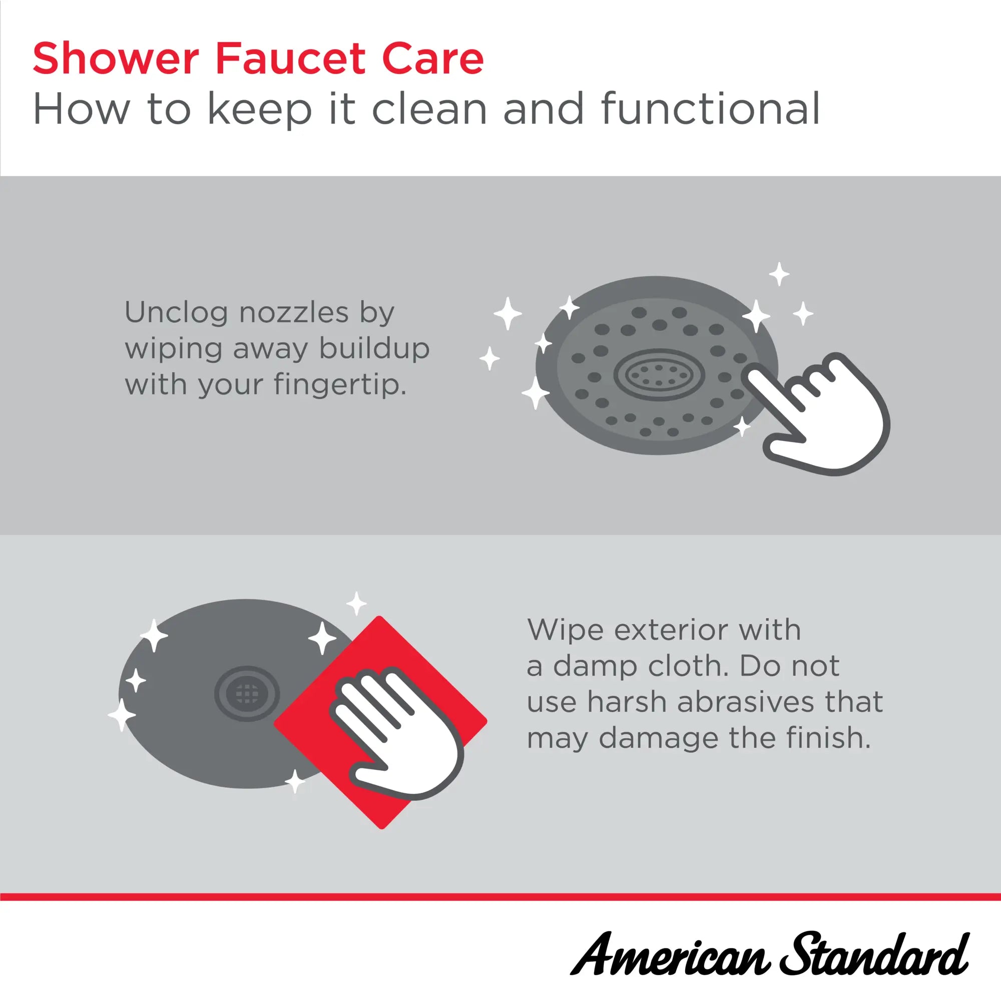Regadera de mano Spectra® // POLISHED CHROME // 269015_UseCare_Infographic_ShowerFaucets_0001_AUG2025_0_CDNwebp.webp