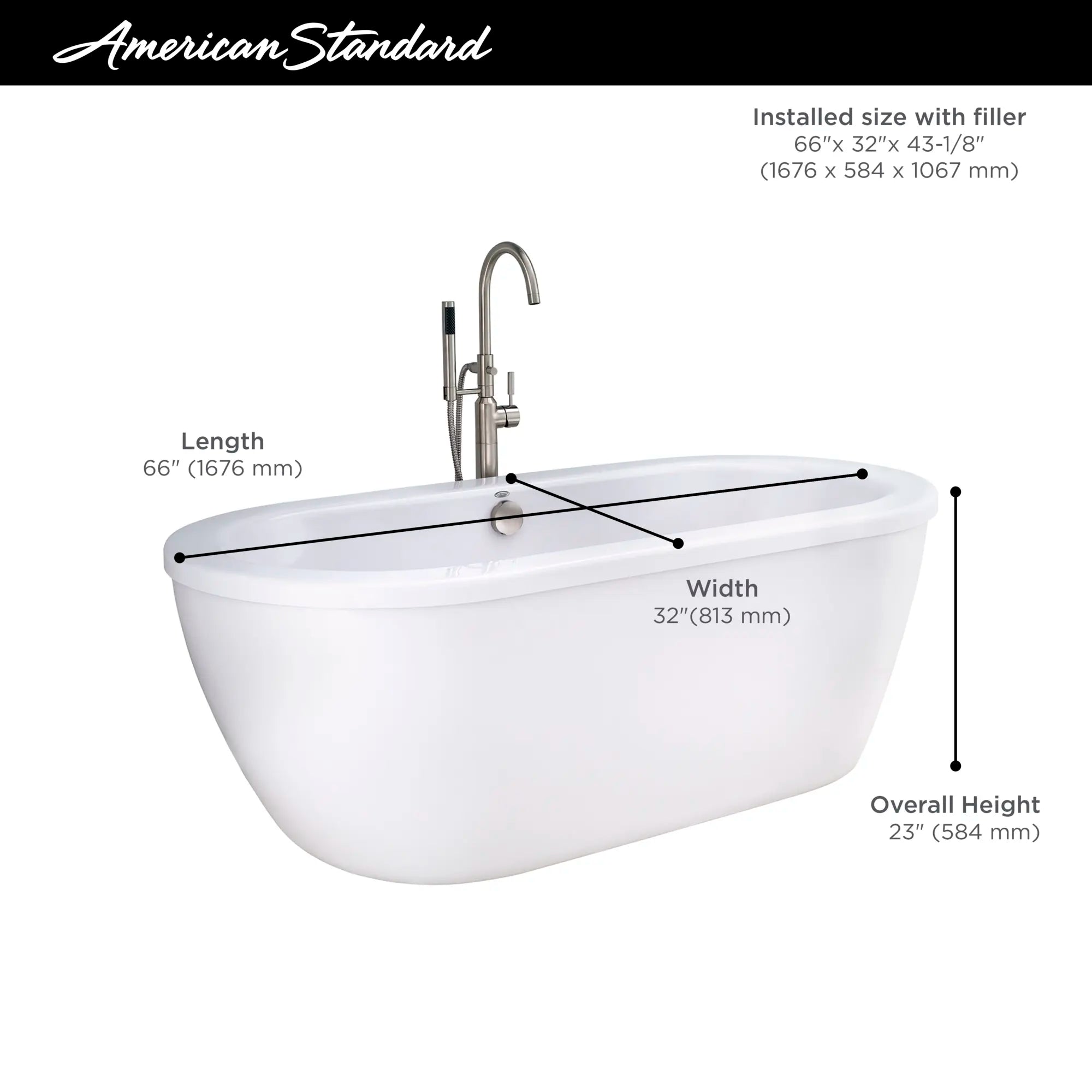 Tina Freestanding Cadet® de 1677 x 813 mm con mezcladora con válvula y desagüe en acabado cromo pulido // BLANCO ÁRTICO // 67084_2019_AS_Cadet_FST_2764014M202_Info_F3_CDNwebp.webp