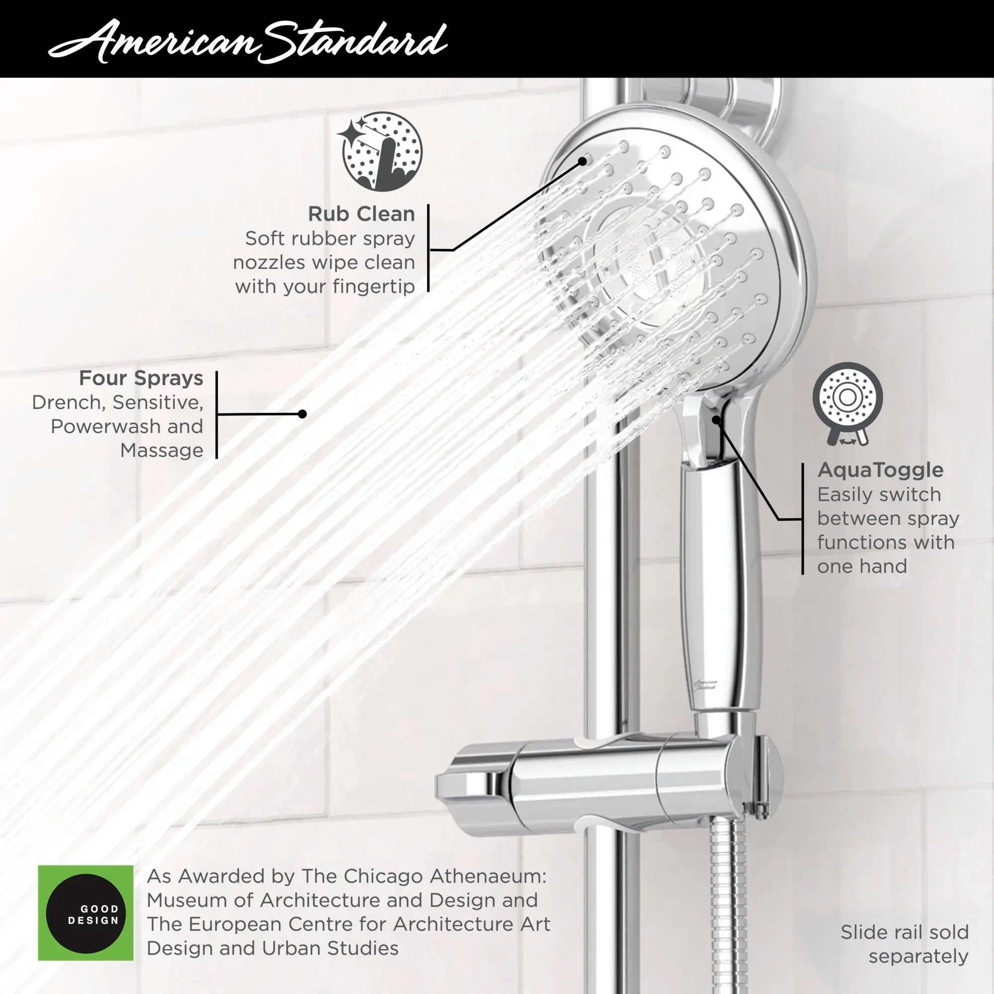 Spectra® Handheld 1.8 gpm/6.8 L/min 5-Inch 4-Function Hand Shower // POLISHED CHROME // 67905_2019_AS_Spectra_9038154_9035154_Infographic_1_CDNwebp_e5b581cb-51e1-4c68-9899-063b6df0b7e6.webp