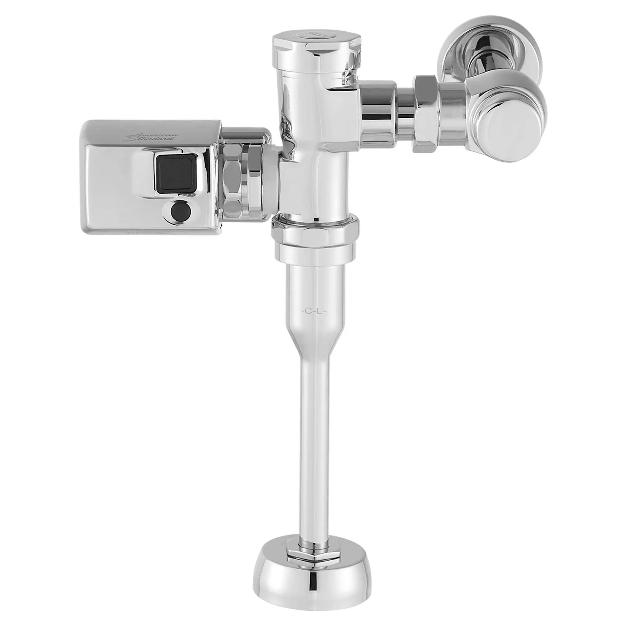 Fluxómetro de sensor con operador de montaje lateral // CROMO // 97416_FV_6045SM013.002_Head_On_CDNwebp.webp